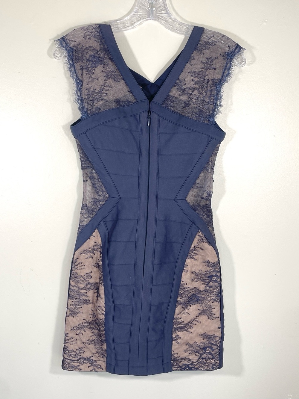 BCBG Max Azria Navy Lace Bandage Bodycon Cocktail Dress - Picture 3 of 12